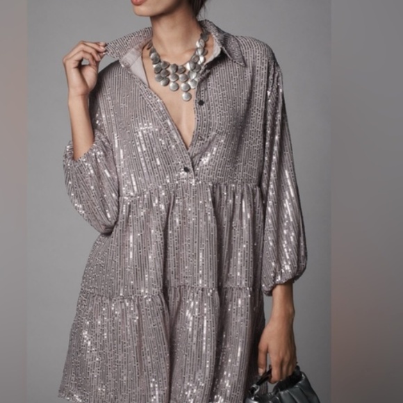 Maeve Dresses & Skirts - NWT! Women's Anthropologie Maeve Bettina Tiered Sequin Shirt Dres XSP
